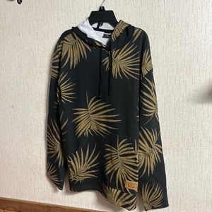 Hurley Black Hoodie with Tan Palm Print